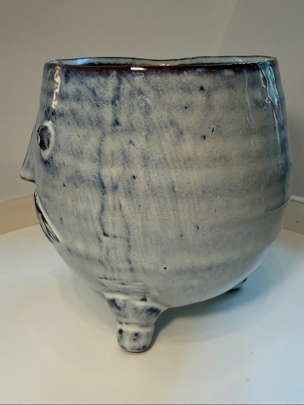 🪴 Handmade MCM-Style “Mr. Clay Pot” Planter in Blue-White Glaze, NWOT, CLEAN! - Picture 2 of 7
